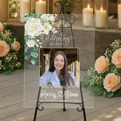 Vista 8 de Letrero conmemorativo personalizado, letrero de recepción fúnebre personalizado, imagen de bienvenida de celebración de la vida, collage funerario