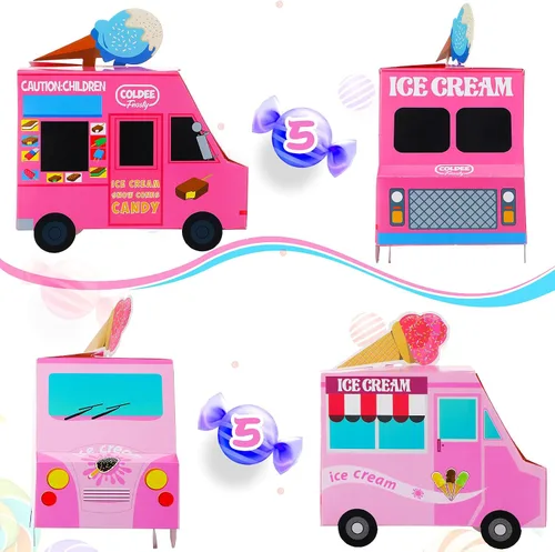 Vista 7 de Tenare 20 piezas de centros de mesa de helado para mesas, cajas de recuerdo con forma de camión, cajas de aperitivos para helado, contenedor