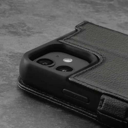 Vista 4 de TORRO Funda de cuero compatible con iPhone 12 / iPhone 12 Pro - Funda de piel auténtica tipo cartera con tarjetero y función de soporte (negro)