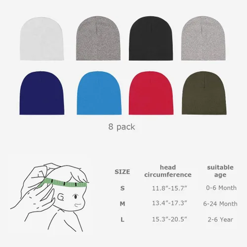 Vista 6 de DRESHOW BQUBO 8 Pack Unisex Baby Beanie Hat Infant Baby Soft Cute Knit Cap Nursery Beanie