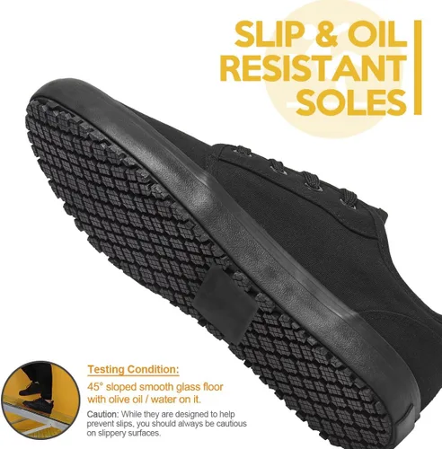 Vista 2 de Zapatos de trabajo de lona antideslizantes para hombres y mujeres, para servicio de alimentos, color negro, casual, resistente a las manchas y al