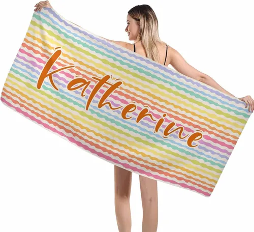 Vista 40 de Interestprint Toalla de piscina con nombre personalizado para niños, adultos y hombres, toalla de playa naranja personalizada con número