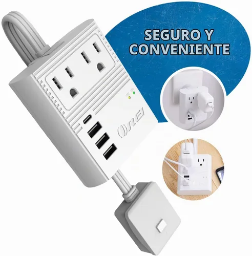 Vista 3 de OREI World Travel - Adaptador de enchufe de viaje M8 Max, 3 USB + Pd 18 W USB-C de entrada - 2 tomas de EE. UU. - Accesorios para Europa, Asia