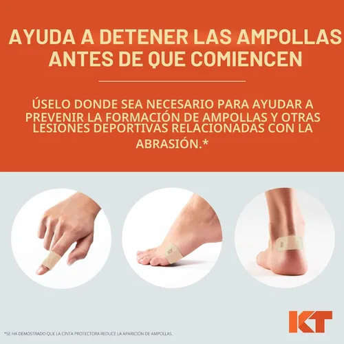 Vista 3 de KT Health - Cinta de prevención de ampollas, 30 tiras precortadas para protección contra ampollas, adhesivo fuerte, probada por dermatólogos, ideal