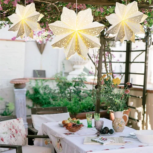 Vista 6 de 3 Piezas Faroles de Papel de Navidad con Estrella Farol de Papel Lámpara de Papel Decoración Colgante de Fiesta Frozen para Bodas Árboles de Navidad