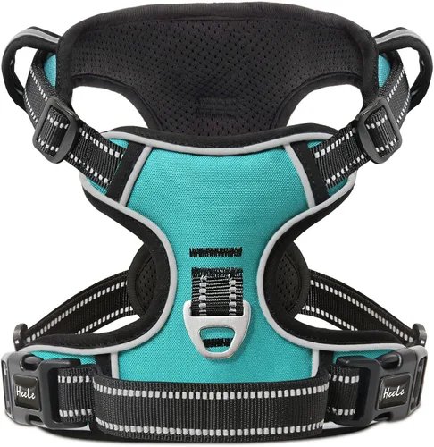 Vista 9 de HEELE Arnés para perro pequeño sin tirones con mango suave, arnés reflectante ajustable, color negro, XS Reflective Front Clip Vest with Control