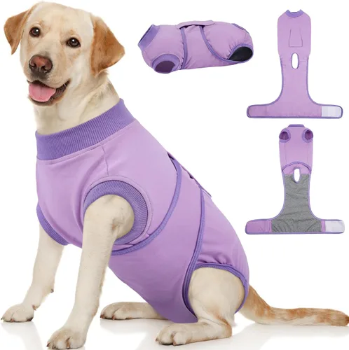 Vista 39 de Kuoser Traje de cirugía para perro, cómodo traje de recuperación para perras, mameluco protector posoperatorio, alternativa suave al cuello E