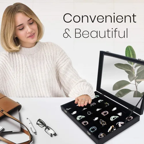 Vista 3 de Organizador de cajas de exhibición de anillos Soporte para aretes y anillos Cajas de bandeja organizadora para múltiples anillos Anillos y aretes