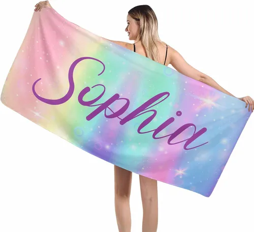 Vista 39 de MyPupSocks Toallas de playa para niñas, toallas personalizadas de teñido anudado con nombres para niños y adultos, toallas de playa personalizadas