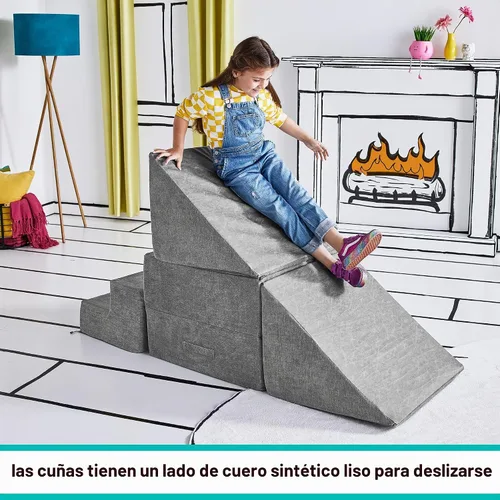 Vista 5 de Sofá de Juego para Niños y Pequeños de Yourigami, Juego de Sofás para Sala de Juegos, Diseño Modular Duradero, Gris Montaña