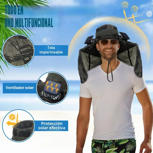 Vista 3 de Chuarry - Sombrero de ala ancha con 2 ventiladores, camuflaje verde militar
