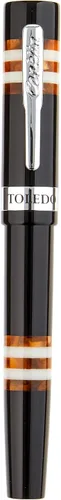 Vista 18 de Conklin Toledo - Pluma estilográfica en negro con segmentos de anillo azul y blanco, punta media, pluma estilográfica de lujo con detalles cromados