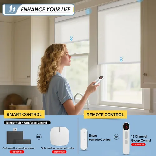 Vista 6 de Persianas motorizadas inteligentes con control remoto, persianas enrollables automáticas sin taladro, persianas eléctricas opacas para ventanas