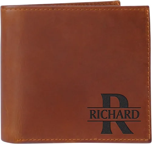 Vista 2 de Billetera personalizable para hombre, carteras plegables con monograma personalizadas para hombres, regalos personalizados para hombres, novio