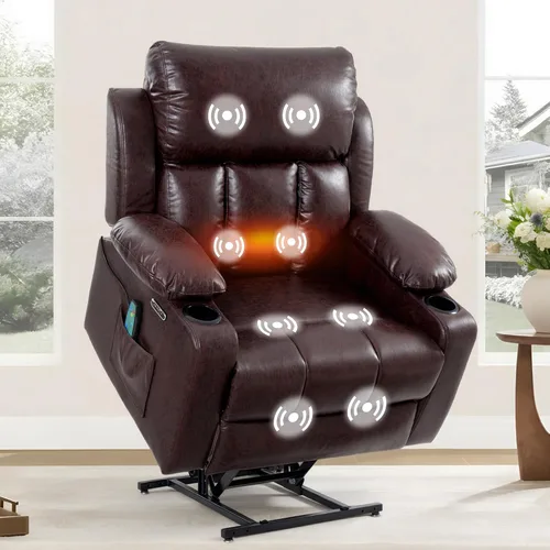 Vista 14 de FLEXISPOT Silla reclinable eléctrica con masaje y calor, silla elevadora de un solo motor, tapicería de tela de felpilla, USB/tipo C, portavasos