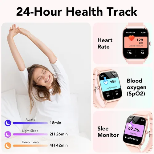 Vista 5 de CASCHO Relojes inteligentes para mujer, reloj inteligente HD de 1.85 pulgadas con más de 120 modos deportivos/frecuencia cardíaca/monitor de sueño