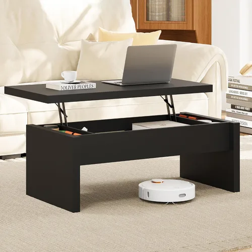 Vista 9 de Mesa de Centro Pequeña con Tapa Elevable, Mesa de Centro Rectangular de Madera con Tapa Elevable y Compartimento de Almacenamiento Oculto, Mesas