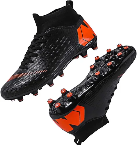 Vista 2 de Botas de fútbol para niño grande Zapatos de fútbol juvenil para interiores Botas altas con cinta colorida para hombres Entrenamiento al aire