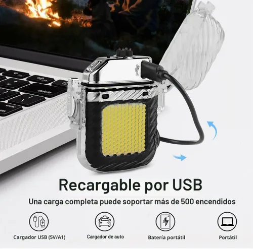 Vista 5 de SUPRUS Luminoso 3 modos de linterna resistente al viento, impermeable, encendedor eléctrico recargable de plasma de doble arco con silbato de Negro