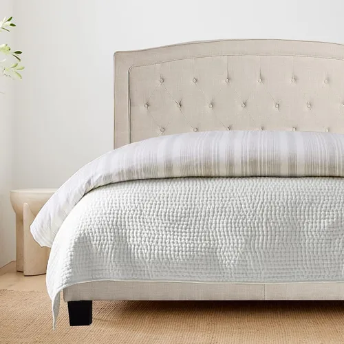 Vista 4 de Rosevera Jordana - Marco de cama de panel con cabecera ajustable con botones para dormitorio, tapizado de lino, soporte de listones de madera, fácil