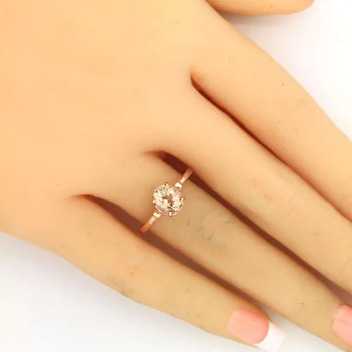 Vista 5 de anillo oval de morganita de 1ct y oro rosado de 14K