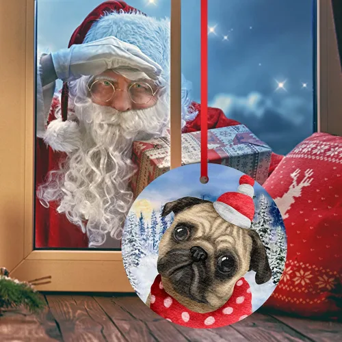 Vista 9 de Adorno de Navidad para perro carlino, árbol de porcelana, regalo de Papá Noel 2023 para la primera bienvenida al hogar del perro para decoraciones