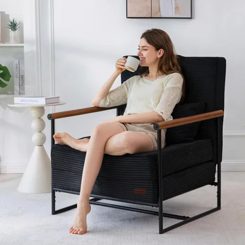 Vista 2 de MAXYOYO Silla convertible, silla plegable con respaldo ajustable, sofá cama plegable versátil, silla tapizada con cordón con marco, silla reclinable