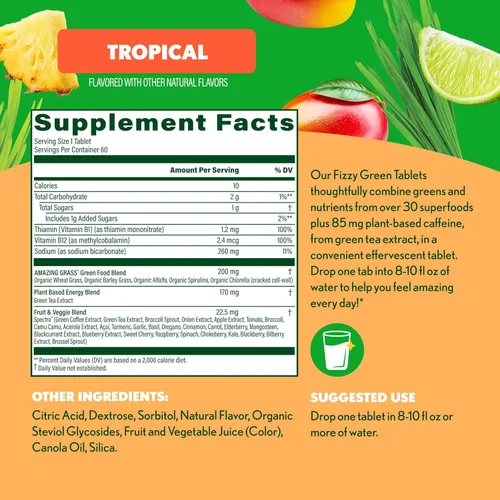 Vista 3 de Amazing Grass - Tabletas efervescentes Tableta de verduras efervescentes con 85 mg de cafeína a base de plantas, 1 porción de frutas y verduras