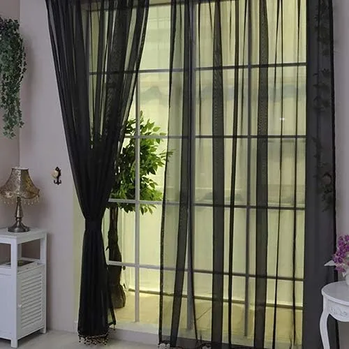 Vista 7 de Cenefas de Gauzy ligeras Cortina de ventana de puerta Cortina Sheer Home Wedding Decor - Negro