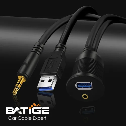 Vista 3 de Paquete de 2 cables USB 3.0 y 0.138 in para montaje en automóvil de 0.138 in + extensión AUX USB 3.0 para tablero de salpicadero, cable de montaje