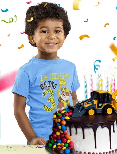 Vista 3 de Rubble Paw Patrol - Camiseta de 3er cumpleaños Regalo divertido para niños de 3 años Camiseta de fiesta temática de excavación para niños pequeños