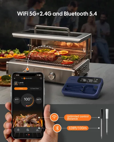 Vista 2 de Termómetro inalámbrico para carne con Bluetooth, termómetro de carne Bluetooth para parrilla, sonda de carne inalámbrica para cocinero de alimentos