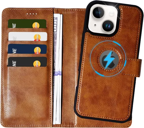 Vista 11 de Funda de piel sintética 2 en 1 para iPhone 13 PRO MAX, funda de piel sintética desmontable con soporte para tarjetas, funda extraíble con bloqueo