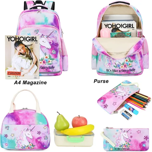 Vista 5 de BTOOP Mochila escolar para niñas y niños, con bolsa de almuerzo aislada y bolsa para lápices