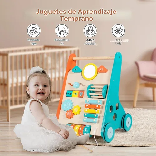 Vista 4 de LOL-FUN Andador de empuje para bebé de 12 meses de juguete de madera
