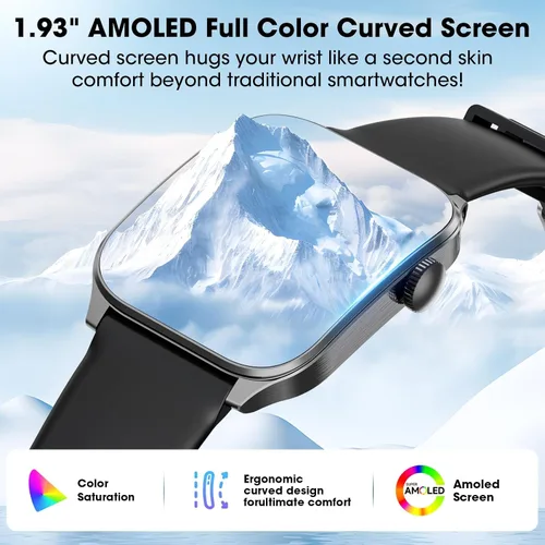 Vista 2 de Curve - Reloj inteligente militar para hombre (respuesta/hacer llamadas), reloj inteligente AMOLED de 1.93 pulgadas con monitor de frecuencia