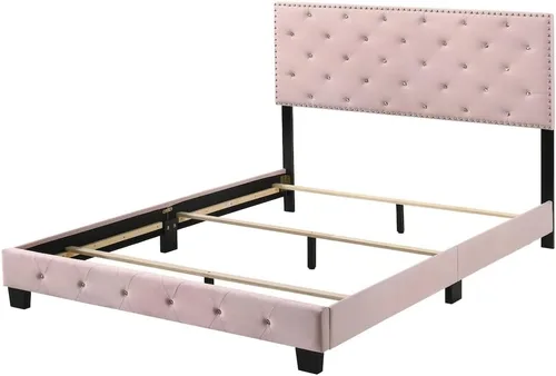 Vista 5 de Glory Furniture Cama matrimonial tapizada de terciopelo Suffolk en rosa