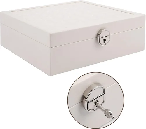 Vista 4 de JinHuoHuo Joyero organizador para mujeres y niñas, estuche grande de almacenamiento de joyas de 2 capas, caja de joyería de cuero sintético, bandeja