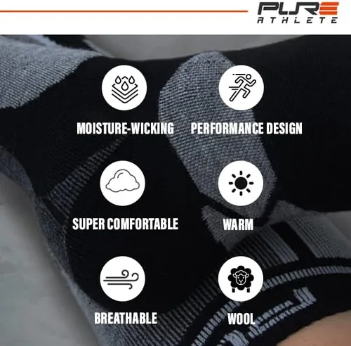 Vista 4 de Pure Athlete Calcetines de esquí fabricados en Estados Unidos, calcetines ligeros de lana de alpaca para el invierno para esquí