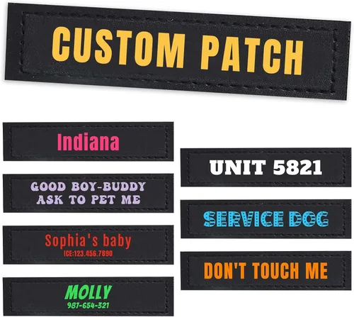 Vista 21 de Parches personalizados con nombre para arnés o collar de perro, texto personalizable, parches tácticos extraíbles, 2 parches personalizados