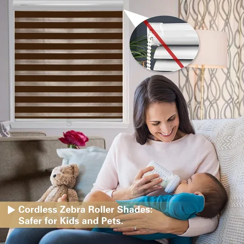 Vista 6 de Zebra - Persianas enrollables sin cordones estilo cebra, de doble capa, con filtro de luz, de corte personalizado a medida, cortinas de ventana