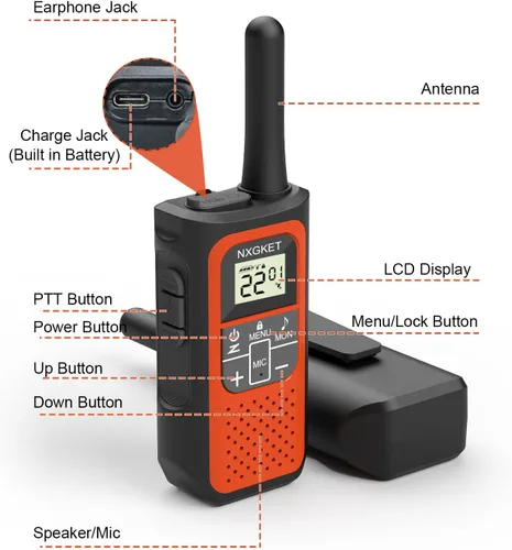 Vista 2 de Walkie Talkies de largo alcance para adultos de larga distancia, recargables, paquete de 4 con radios FRS de 2 vías, Waki Taki NOAA, VOX, batería