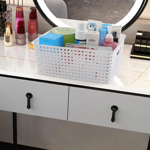 Vista 7 de Cestas de almacenamiento de plástico de 8 L, cestas de cocina medianas, color blanco, 4 paquetes