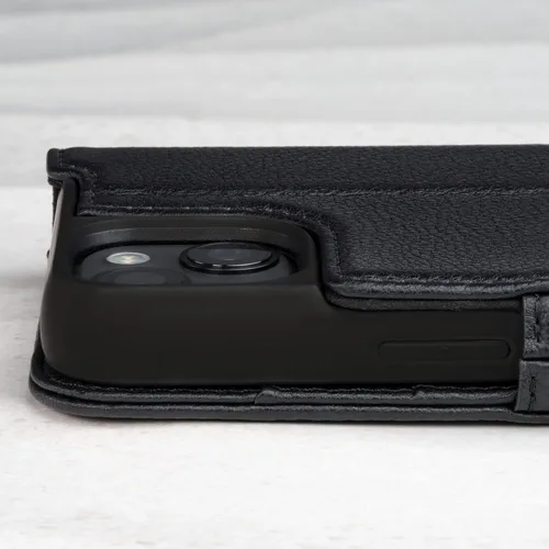 Vista 5 de TORRO Funda de cuero compatible con iPhone 14 – Funda de piel auténtica tipo cartera con tarjetero y función atril (negro)