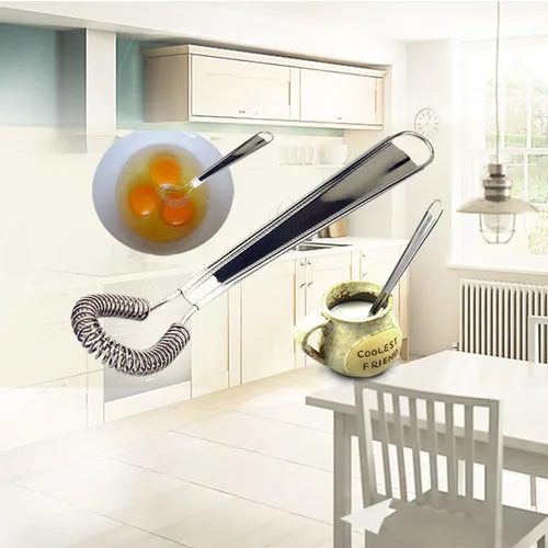 Vista 2 de Mejores utensilios de acero inoxidable Mini batidor de huevo batidor de leche de mano espumador espumador espumoso mezclador de café cremoso