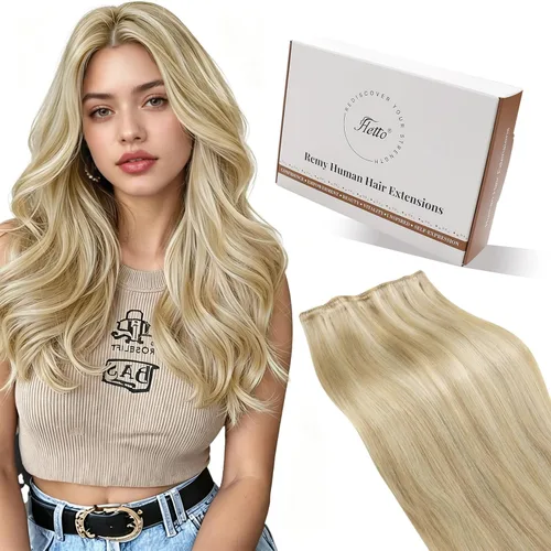 Vista 23 de Hetto - Extensiones de cabello humano real para coser, color negro azabache, #1, 12 pulgadas, 2.47 onzas Adhesivo suave, fuerte, uso diario