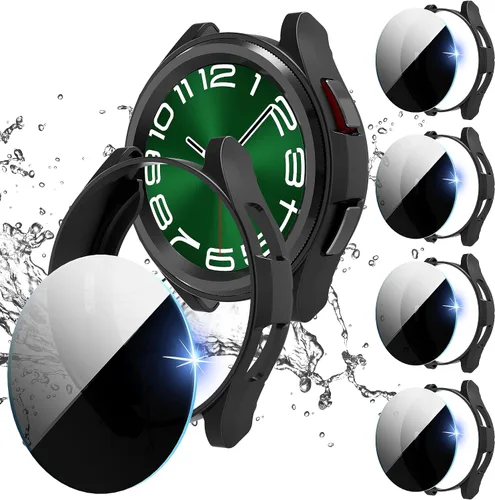 Vista 13 de Suoman Paquete de 4 + 4 fundas para Samsung Galaxy Watch 6 Classic de 1.575 pulgadas, protector de pantalla HD, cubierta protectora mate