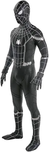 Vista 2 de EOILFM Disfraz de superhéroe de Halloween para hombre, cosplay, traje negro, enterizo Zentai para juegos de simulación para niños y adultos