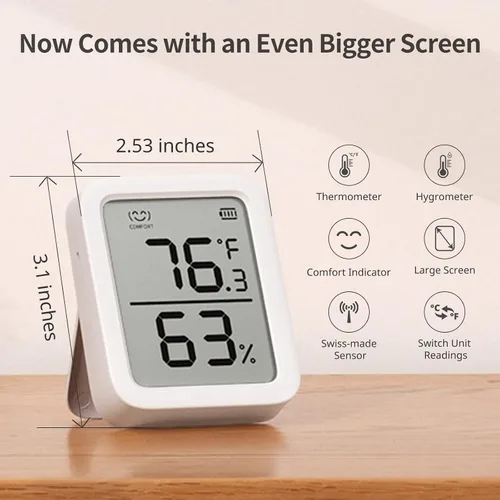Vista 4 de Termómetro Higrómetro SwitchBot, Medidor de Humedad Interior Bluetooth para el Hogar, Sensor de Temperatura con Control de Aplicación, Gran Pantalla