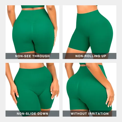 Vista 6 de FeelinGirl Conjuntos de entrenamiento para mujer, 2 piezas, sin costuras, brasier deportivo acanalado, pantalones cortos de cintura alta, tallas